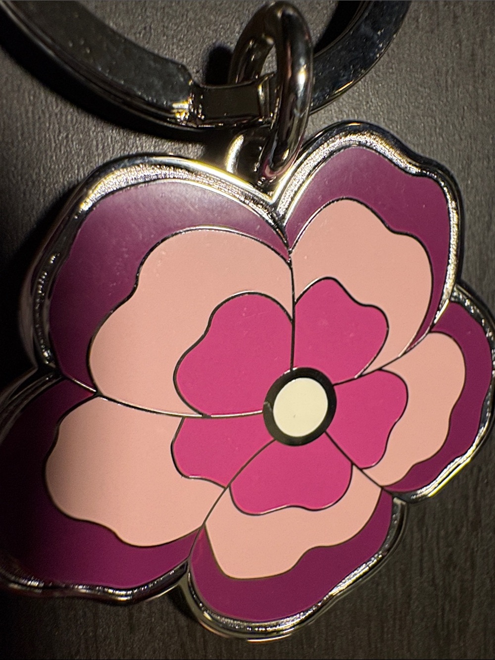 Coach Pink & Purple Flower Enamel Key Ring - Picture 2 of 3